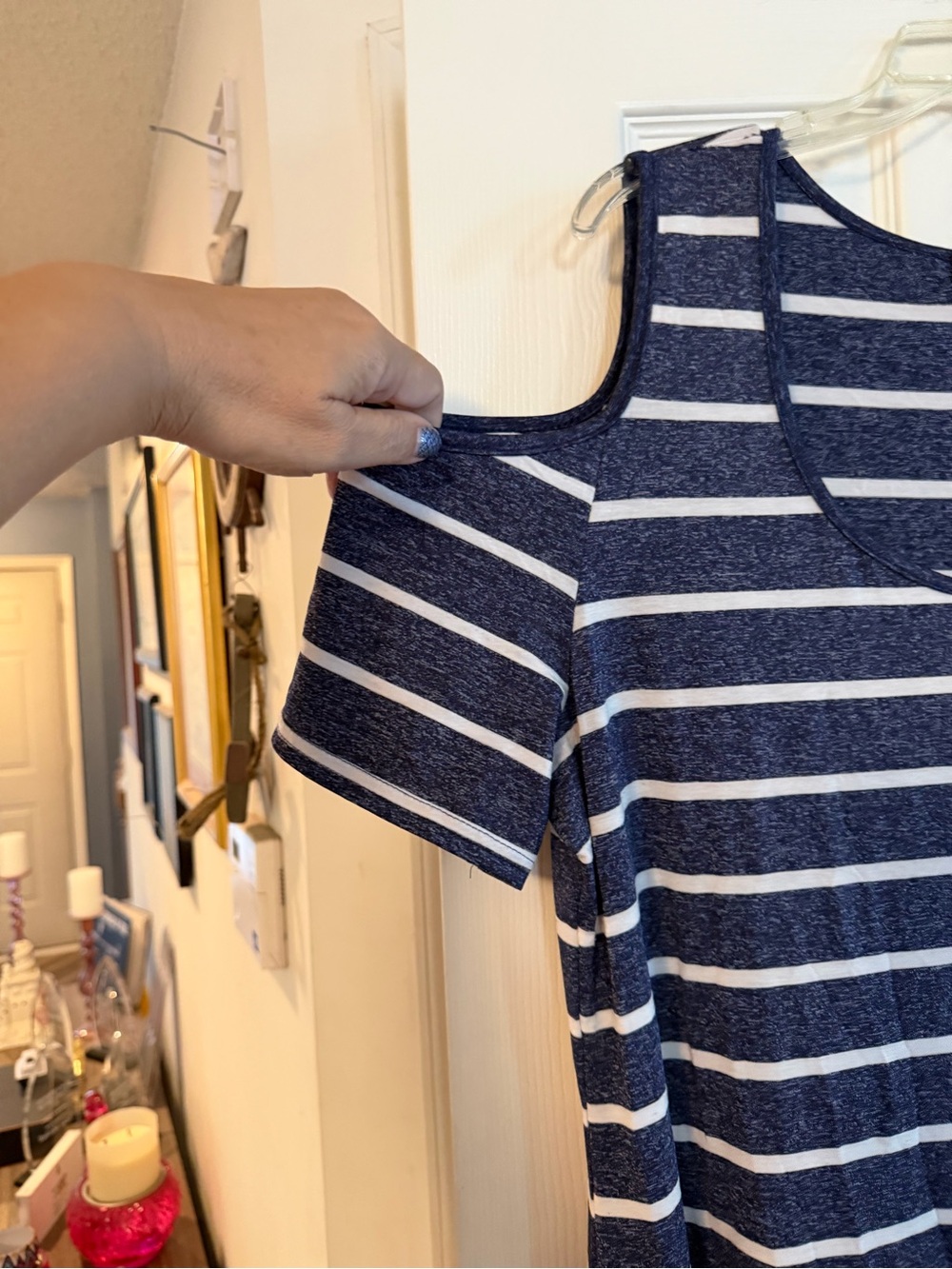 Navy & White Striped Cold-Shoulder Maxi Dress - Picture 2 of 5